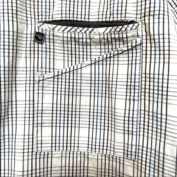 7 Diamonds White Blue Brown Short Sleeve Button Up Shirt O-11 - Picture 3 of 13